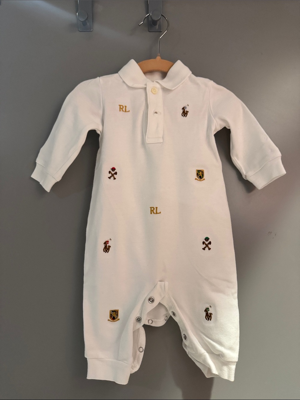 Ralph Lauren White Polo-Style Embroidered Footie